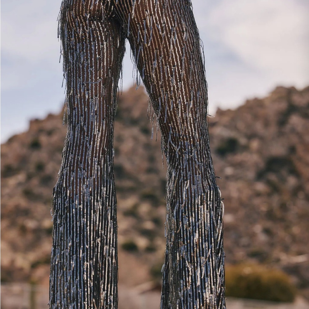12th Tribe Black and Silver Flare Pants